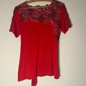 Elie Tahari Red Embellished Tie Front Blouse